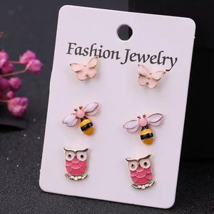 Fashion bee butterfly owl pink earrings kids
